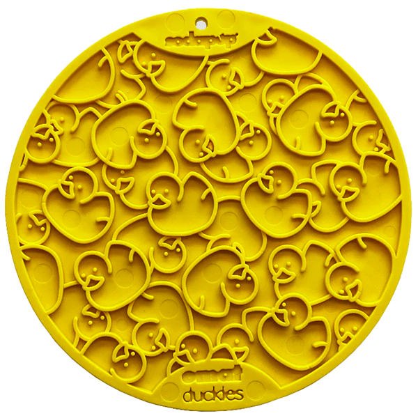 eMat Enrichment Feeder Round Licking Mat with Suction Cups Yellow Duckies