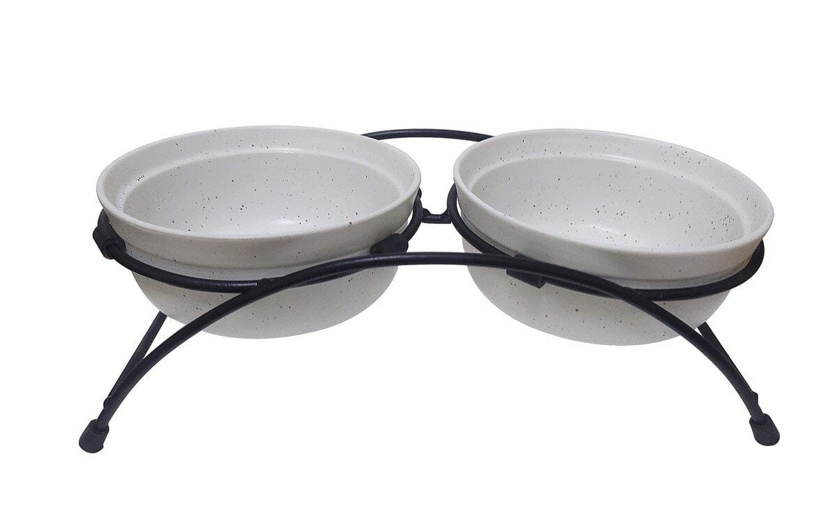 ThoozyPet Stoneware Pet Double Diner White