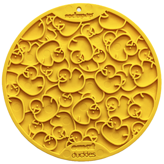 eMat Enrichment Feeder Round Licking Mat with Suction Cups Yellow Duckies