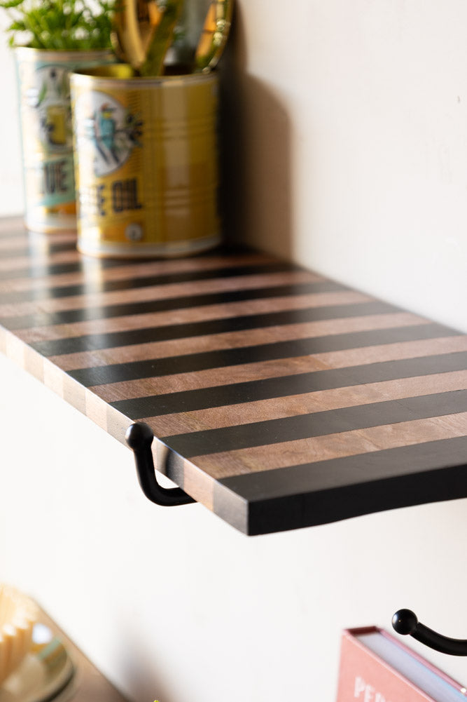 Black Stripe Wooden Shelf With Bracket