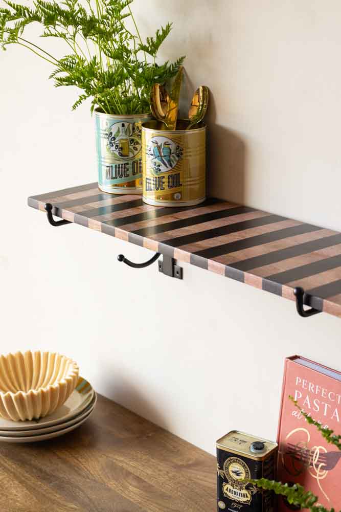 Black Stripe Wooden Shelf With Bracket
