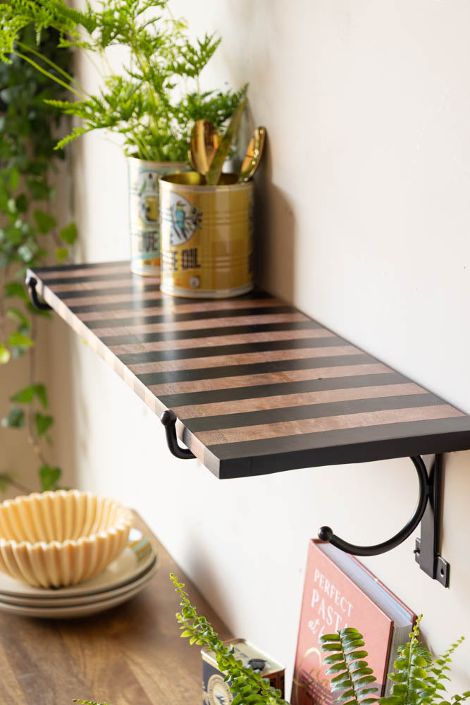 Black Stripe Wooden Shelf With Bracket