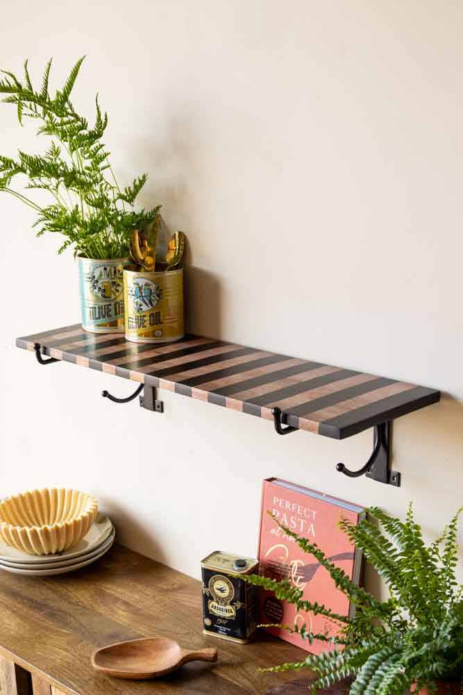 Black Stripe Wooden Shelf With Bracket