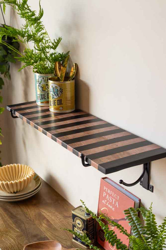 Black Stripe Wooden Shelf With Bracket