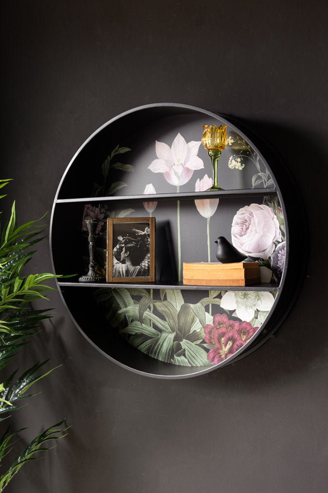 Floral & Black Metal Display Shelves