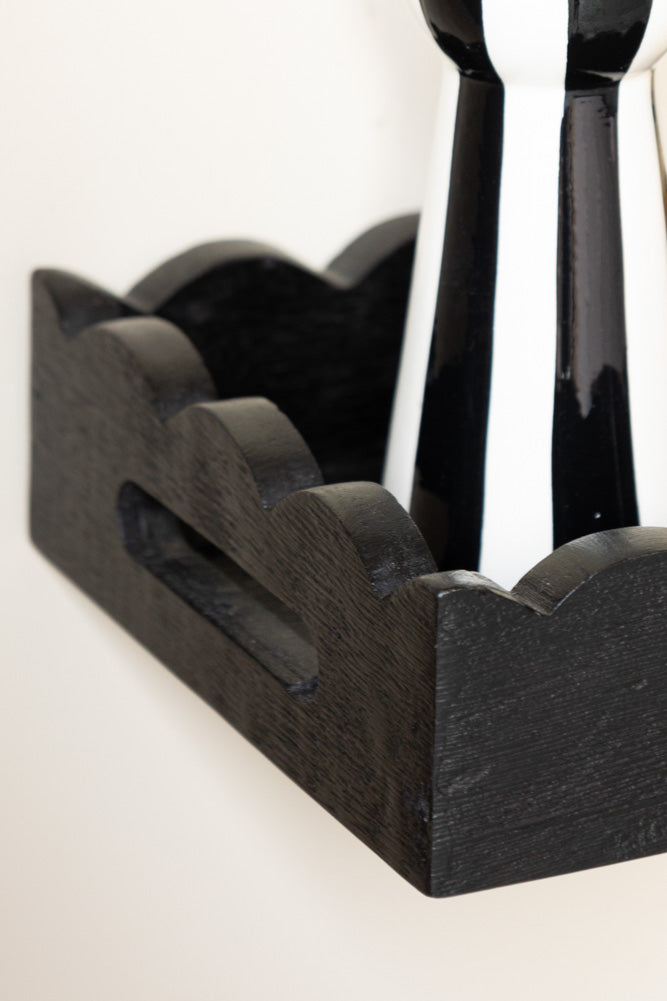 Set Of 2 Black Wooden Scalloped Wall Shelves