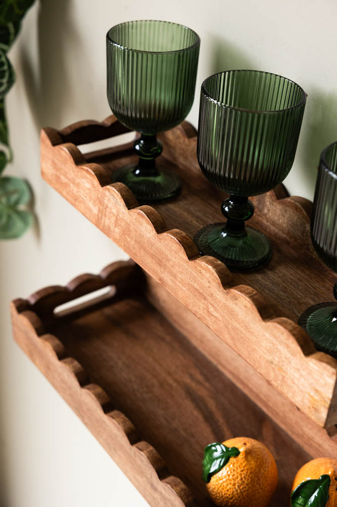 Set Of 2 Natural Wooden Scalloped Wall Shelves