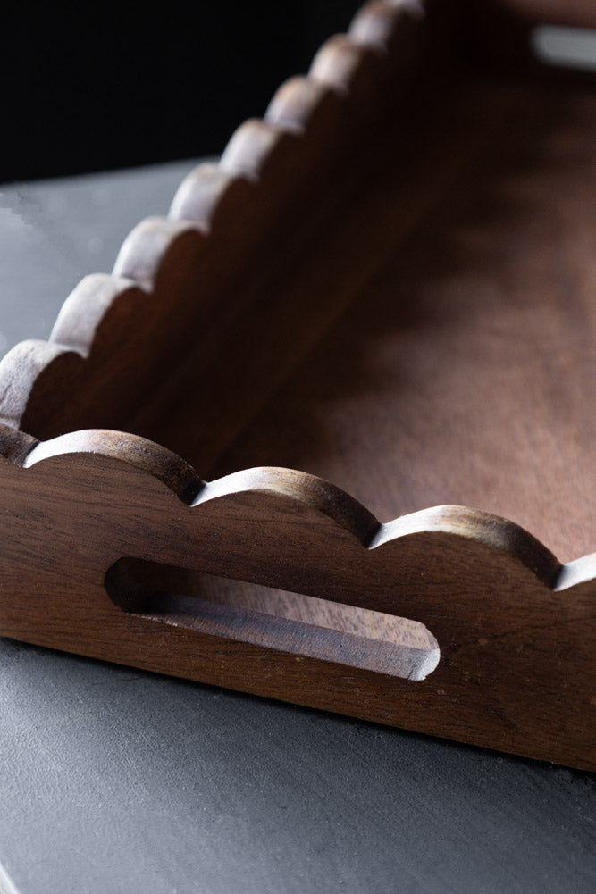 Set Of 2 Natural Wooden Scalloped Wall Shelves