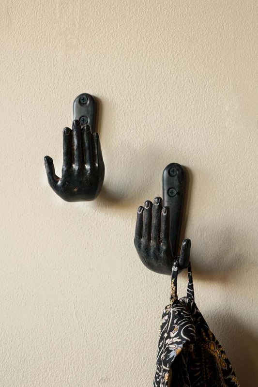 Set of 2 Black Iron Hand Hooks