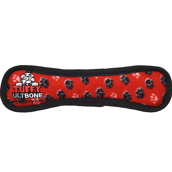 Ultimate Bone Durable Squeaky Fabric Plush Toy Red
